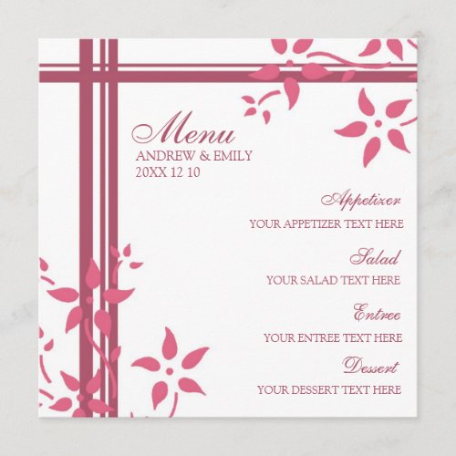 Wedding Menu Honeysuckle Pink Flowers