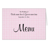 Wedding Menu in Pale Pink Check and Black Text.