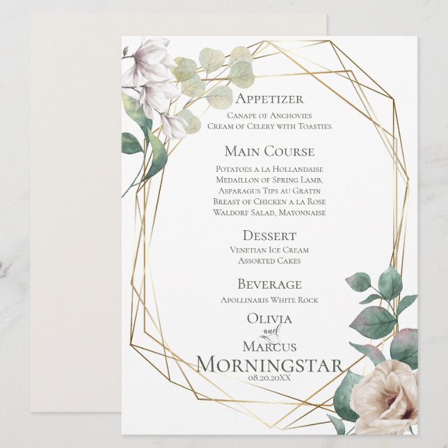 Wedding Menu | Ivory Peonies and Blush Magnolias Invitation (Front/Back)
