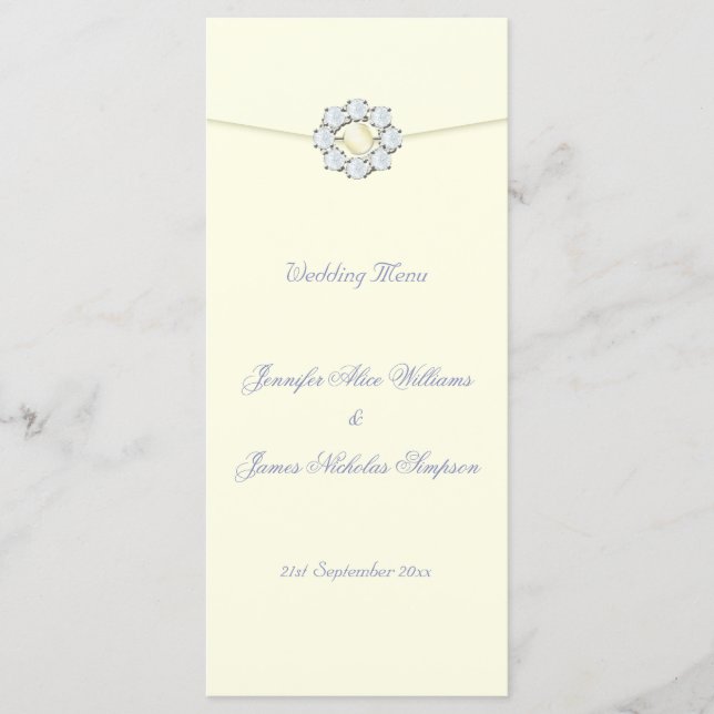 Wedding Menu Ivory with Diamonds and Pearls (Front)