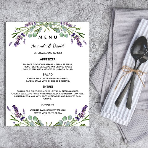 Wedding Menu lavender eucalyptus greenery