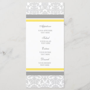 Wedding Menu Lemon Gray Damask