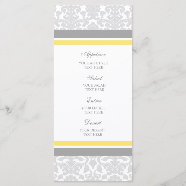 Wedding Menu Lemon Gray Damask (Front)