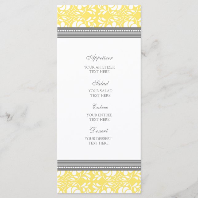 Wedding Menu Lemon Gray Damask (Front)
