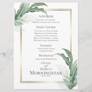 Wedding Menu Modern Elegant Tropical Leaves