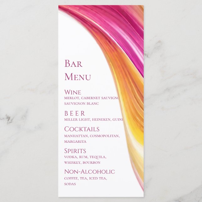 Wedding Menu-Modern Pink Orange Yellow- Menu (Back)