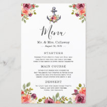 Wedding Menu Nautical Anchor Floral Navy Blue