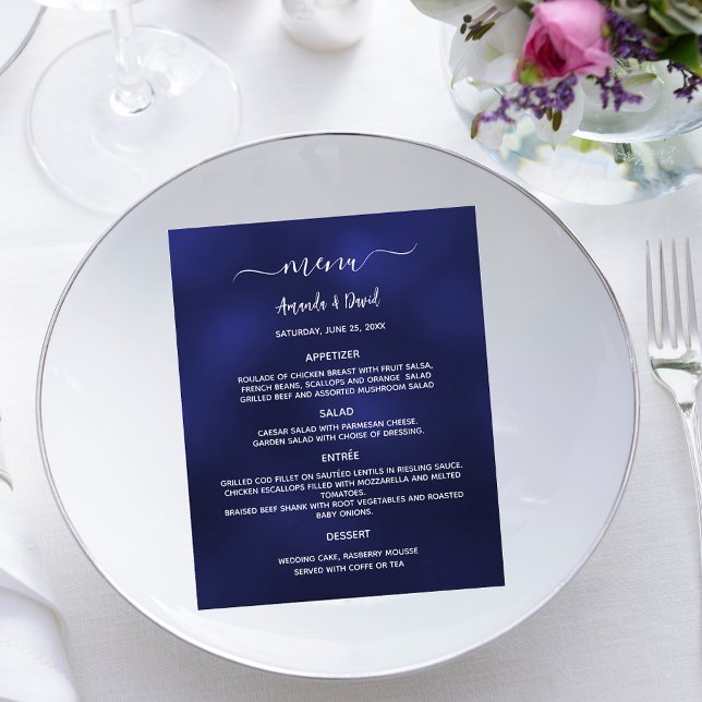 Wedding Menu navy blue white budget Flyer (Creator Uploaded)