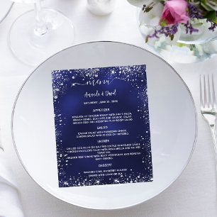 Wedding Menu navy blue white glitter budget Flyer