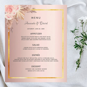 Wedding Menu pampas grass rose gold floral