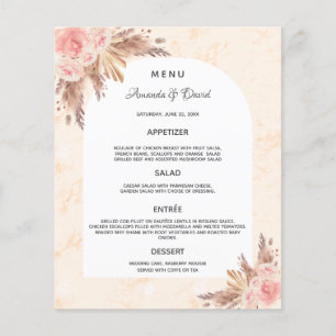 Wedding Menu pampas grass rose gold floral marble