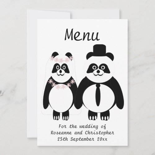 Wedding Menu Panda Design Invitation