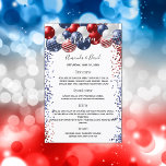 Wedding Menu patriotic red white blue balloons<br><div class="desc">Decorated with patriotic colored  balloons in red blue and white,  blue and red sparkles.  White background.  Personalize and add your names and wedding dinner menu.</div>