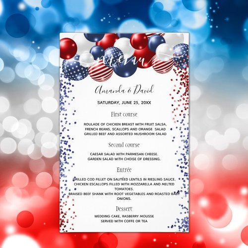 Wedding Menu patriotic red white blue budget Flyer