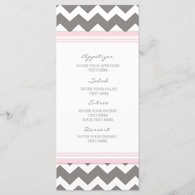 Wedding Menu Pink Gray Chevron (Front)
