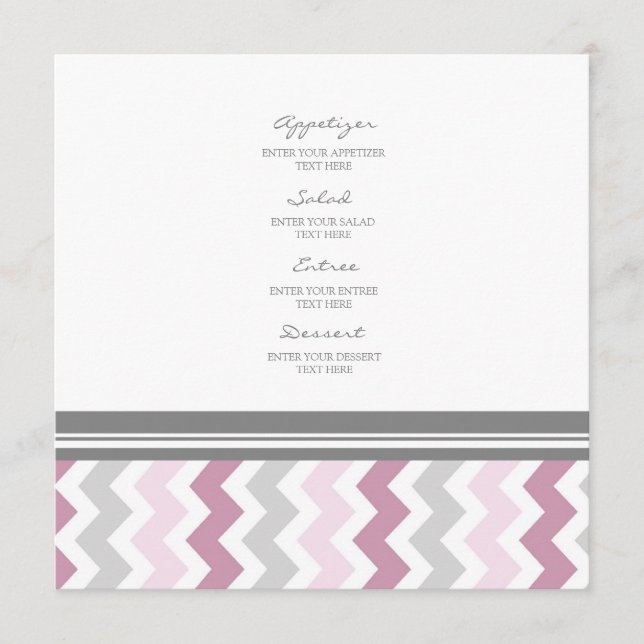 Wedding Menu Pink Gray Chevron (Front)