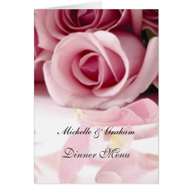 Wedding Menu Pink Roses Cards (Front)