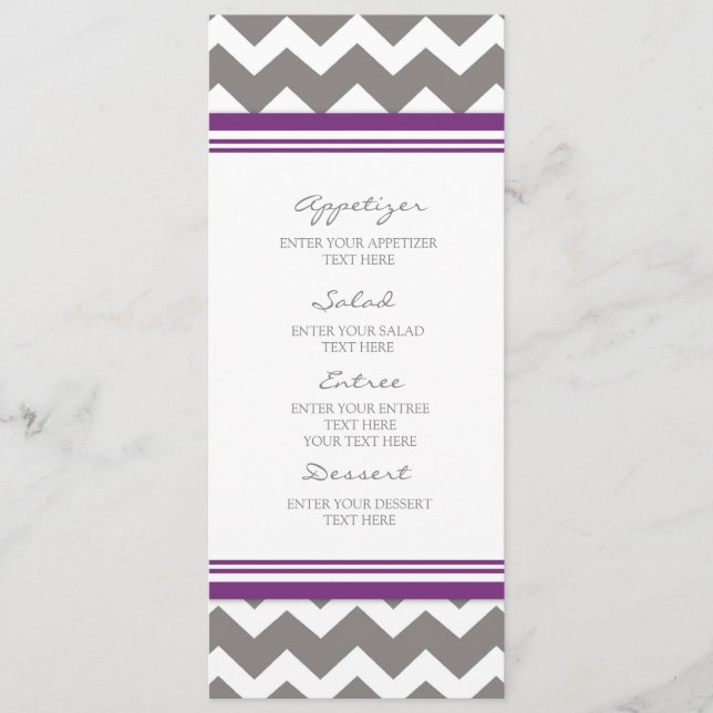 Wedding Menu Plum Gray Chevron (Front)