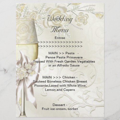 Wedding Menu Program Gold Cream Pearl Floral Roses