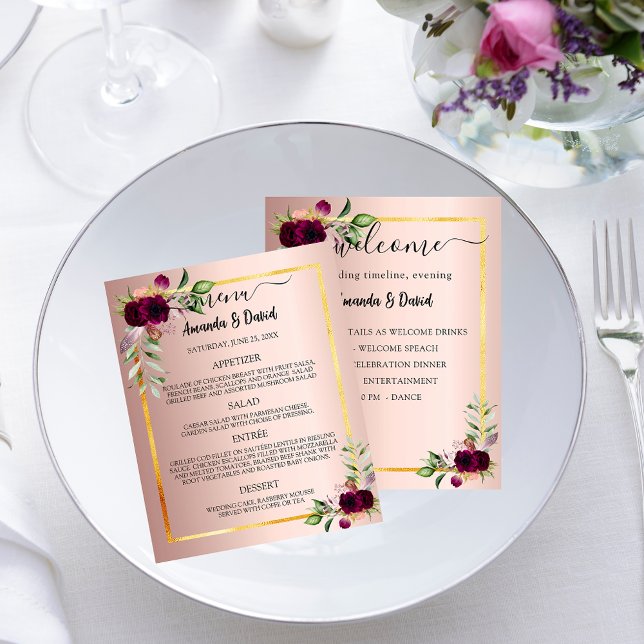 Wedding Menu Program rose gold florals budget Flyer (Creator Uploaded)
