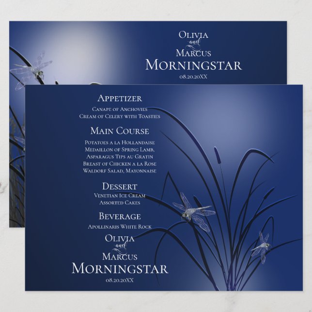 Wedding Menu Program | Royal Blue Dragonfly (Front/Back)