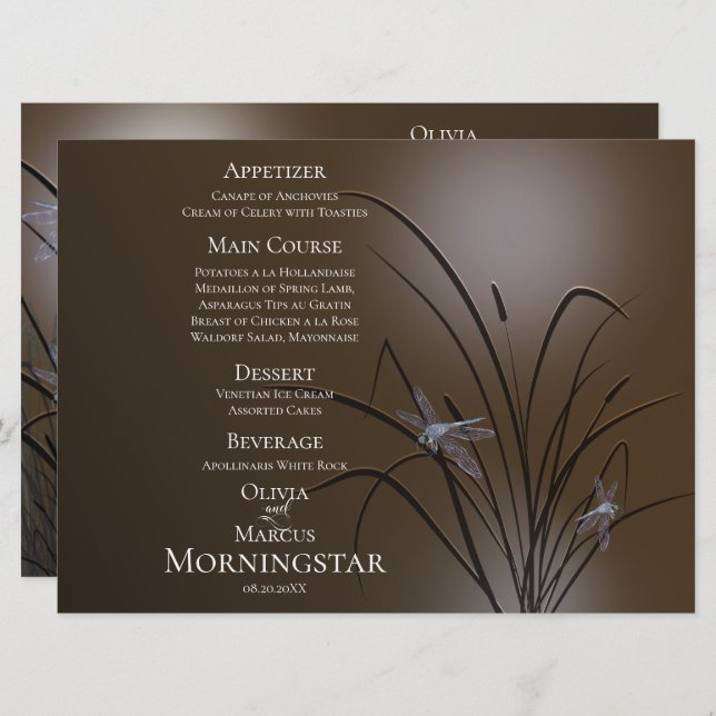 Wedding Menu Program | Soft Mocha Dragonfly (Front/Back)