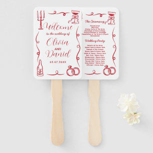 Wedding Menu Programme Hand Drawn Whimsical Fan