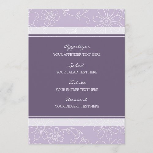 Wedding Menu Purple and White Floral