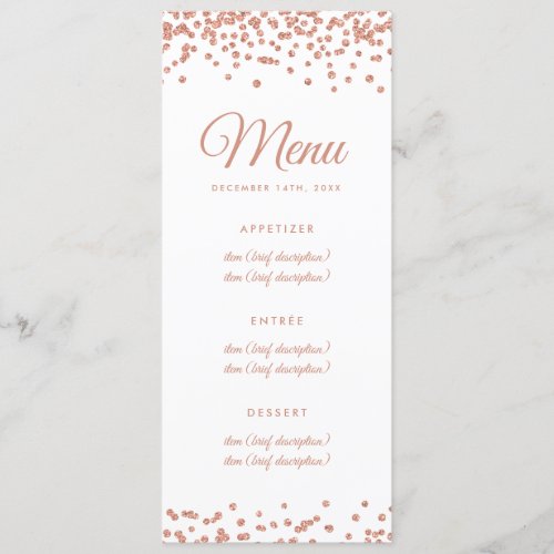 Wedding Menu Rose Gold Faux Glitter Confetti White