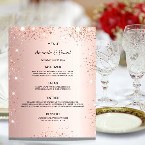 Wedding Menu rose gold glitter