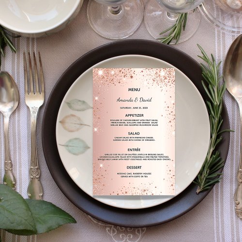 Wedding Menu rose gold glitter dust metallic