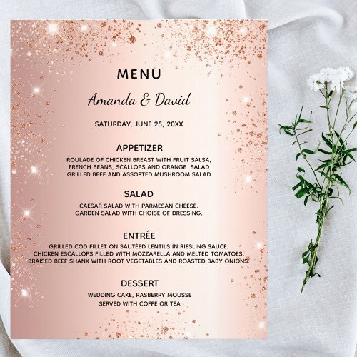 Wedding Menu rose gold glitter sparkles budget Flyer