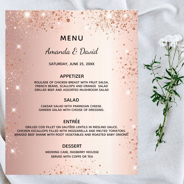 Wedding Menu rose gold glitter sparkles budget Flyer (Creator Uploaded)