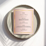 Wedding Menu rose gold photo our story<br><div class="desc">On the front: An elegant bohemian boho style wedding menu card. Personalize and add your names, date and the wedding menu. A faux gold frame and a chic rose gold faux metallic lookingbackground. Dark gray colored letters. Back: rose gold colored background, your photo and add your love story, fun facts....</div>