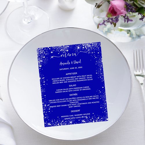 Wedding Menu royal blue silver glitter