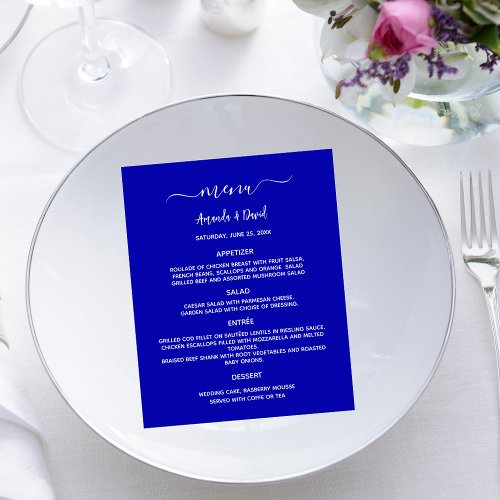 Wedding Menu royal blue white budget Flyer