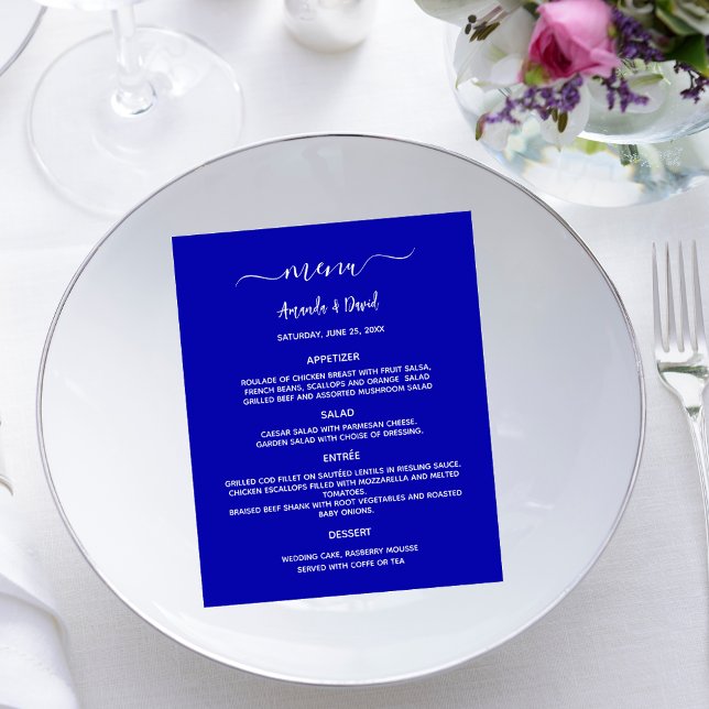 Wedding Menu royal blue white budget Flyer (Creator Uploaded)