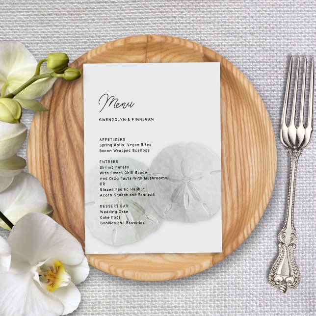 Wedding Menu Sand Dollars Neutral Gray (Creator Uploaded)