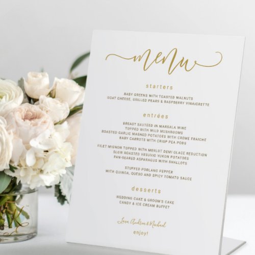 Wedding Menu Sign Bouncy Swirly Calligraphy Gold