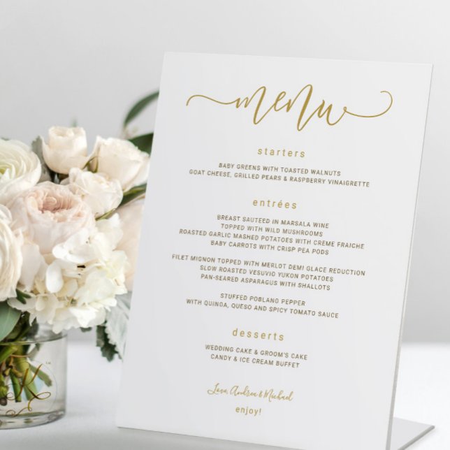 Wedding Menu Sign Bouncy Swirly Calligraphy Gold (Creator Uploaded)