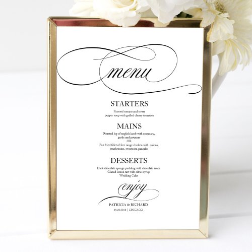 Wedding Menu Sign Chic Black Script