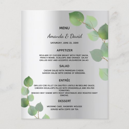 Wedding Menu silver eucalyptus greenery