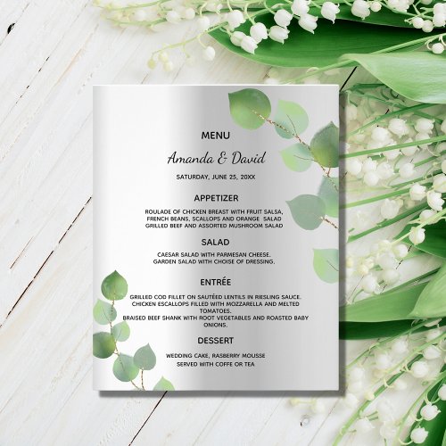 Wedding Menu silver eucalyptus greenery budget Flyer