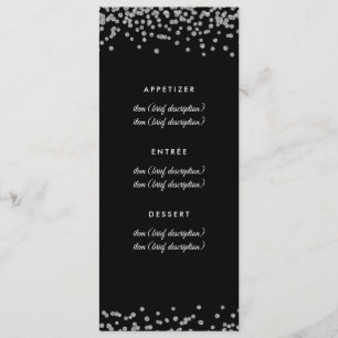 Wedding Menu Silver Faux Glitter Confetti Black