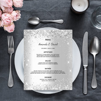 Wedding Menu Silver Glitter Sparkles Budget Flyer by Thunes at Zazzle
