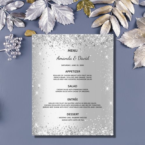 Wedding Menu silver glitter sparkles elegant