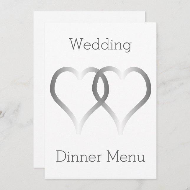 Wedding Menu Silver Hearts (Front/Back)