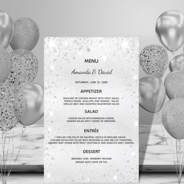 Wedding Menu silver metallic glitter dust elegant (Creator Uploaded)