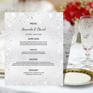 Wedding Menu silver metallic glitter dust elegant