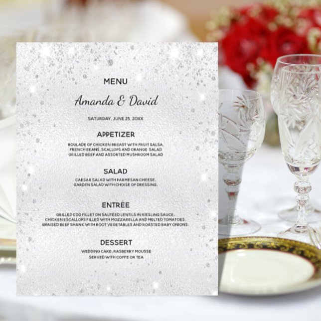 Wedding Menu silver metallic glitter dust elegant (Creator Uploaded)